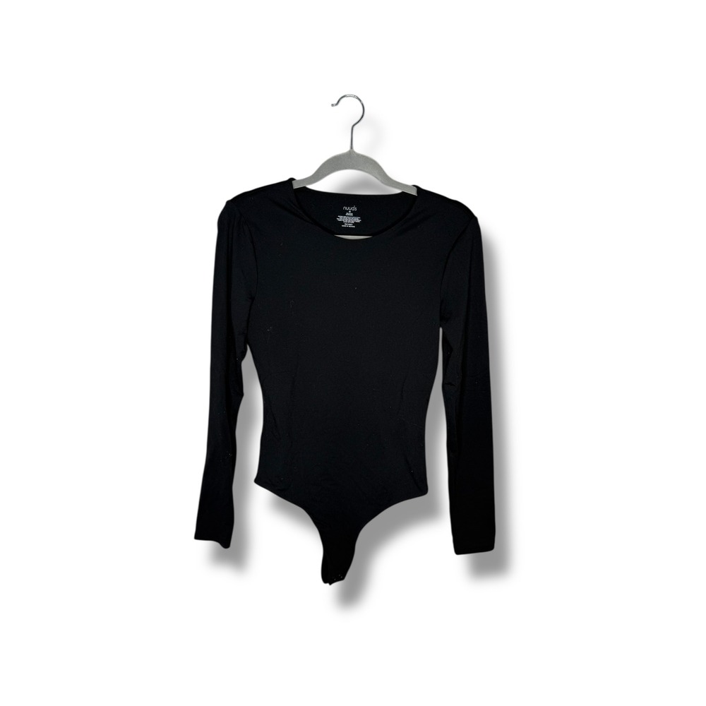 NUUDS Black Long Sleeve Crew Neck Thong Bodysuit Women's Size M